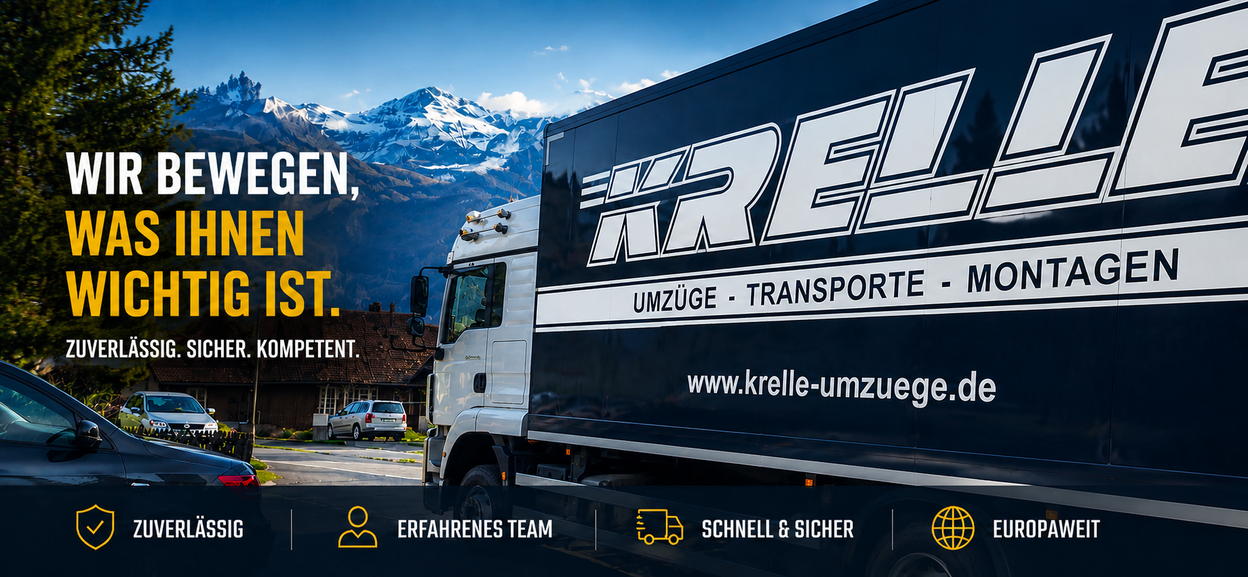 Umzugswagen von Krelle Umzüge mit dem Schriftzug: Wir bewegen, was Ihnen wichtig ist